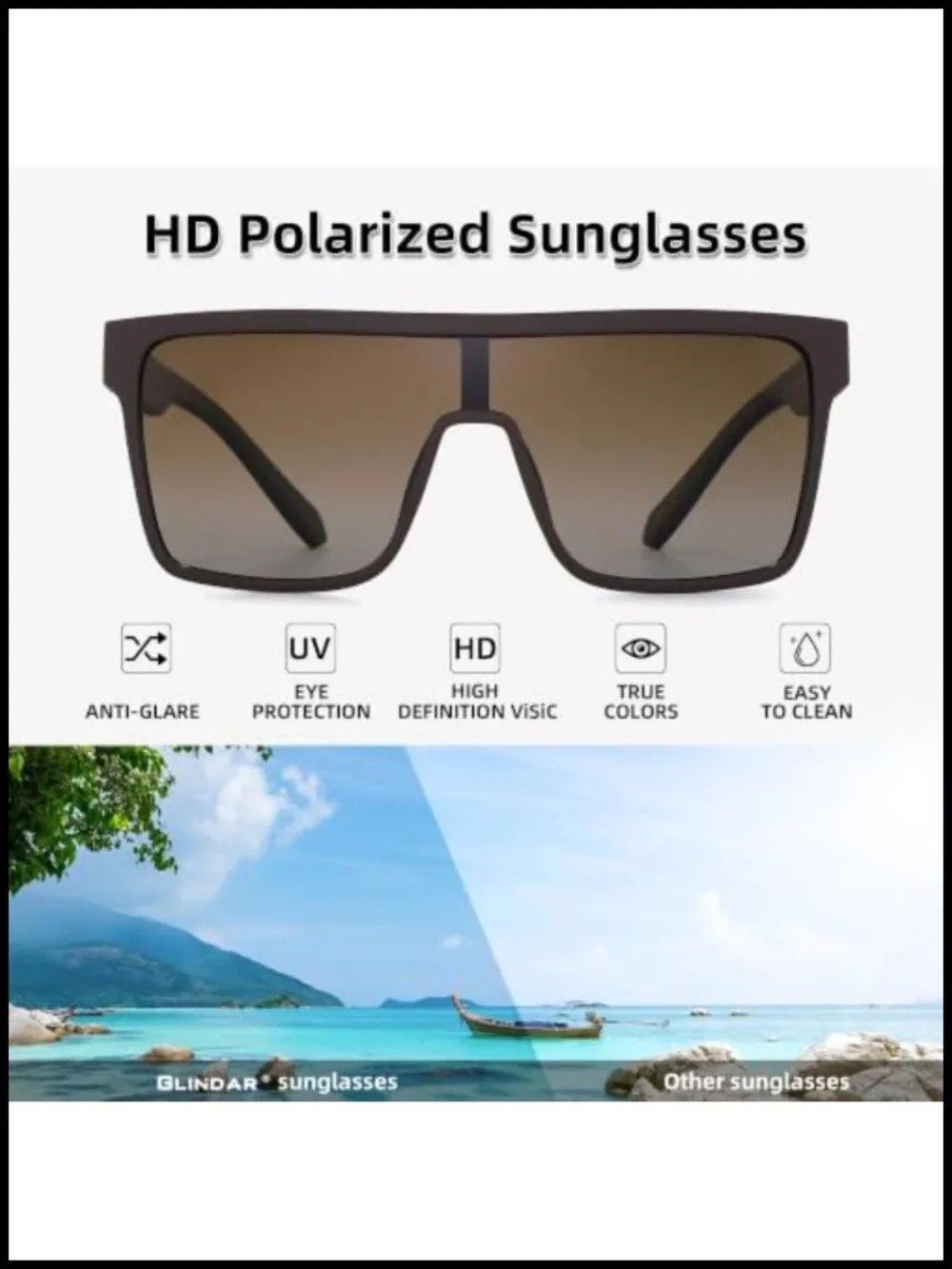 Polarized Flat Top Square Shield Sunglasses Oversized Lightweight Driving